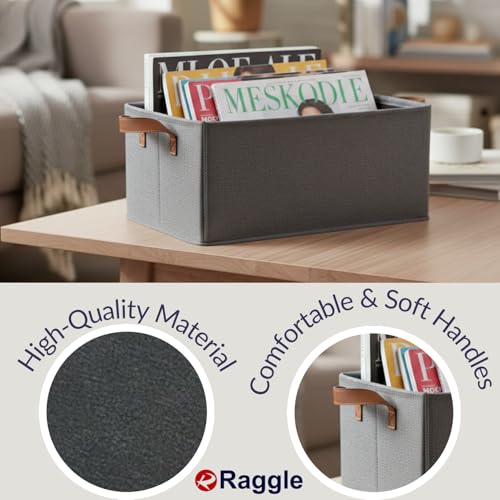 Raggle 10PCS Collapsible Fabric Storage Cubes Organizer with Handles Foldable Storage Baskets for Organizing Toys, Books, Shelves, Closet, Large Storage Box with Handles (Gray, 26L-10) - Image 4