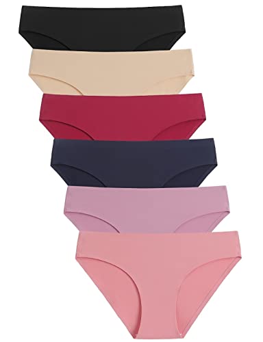 Caterlove Women's Seamless Underwear No Show Stretch Bikini Panties Silky Invisible Hipster 6 Pack (A, Medium) - Image 1