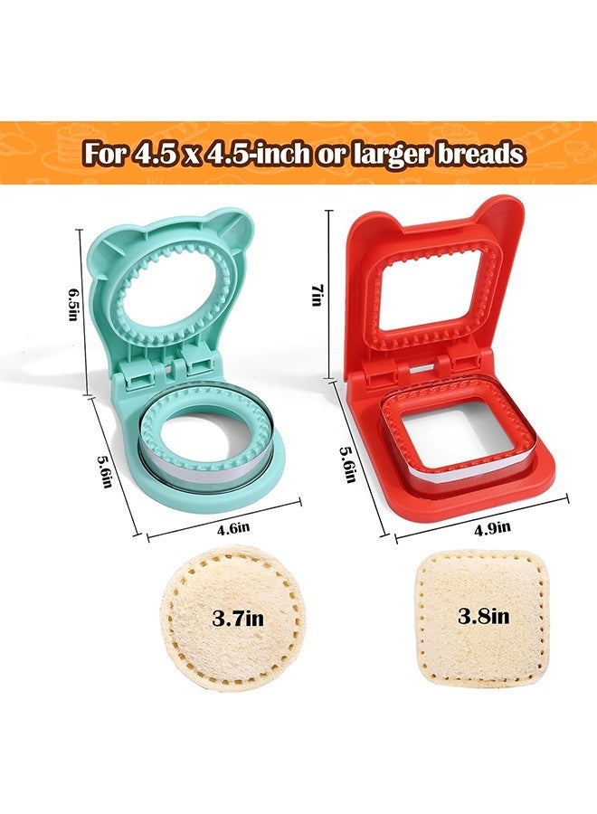 2PCS Sandwich Maker, Sandwich Cutters for Kids Lunch, Crustless Breakfast Sandwich Cutter and Sealer Set Great for Children Boys Girls Lunchbox and Bento Box, Circle Square - Image 2