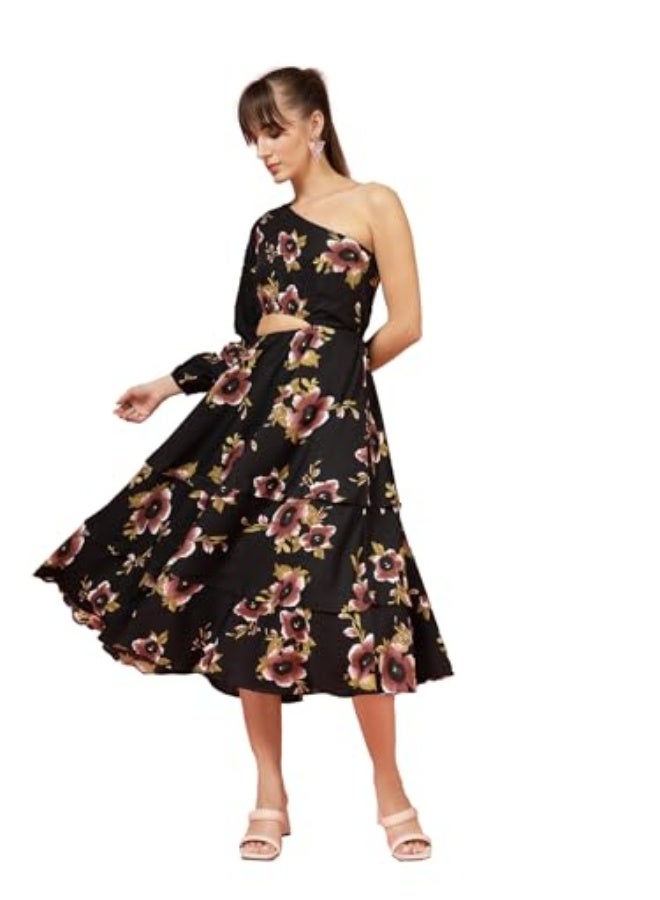 Oomph! فستان ميدي من الكريب بكتف واحد مطبوع من أومف! للنساء - Image 1