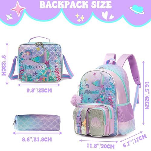 Meetbelify Mermaid Backpack for Girls Backpacks with Lunch Box Pencil Case for Elementary Student Kids School Travel Bag for Girls Ages 68 Years Old - Image 3