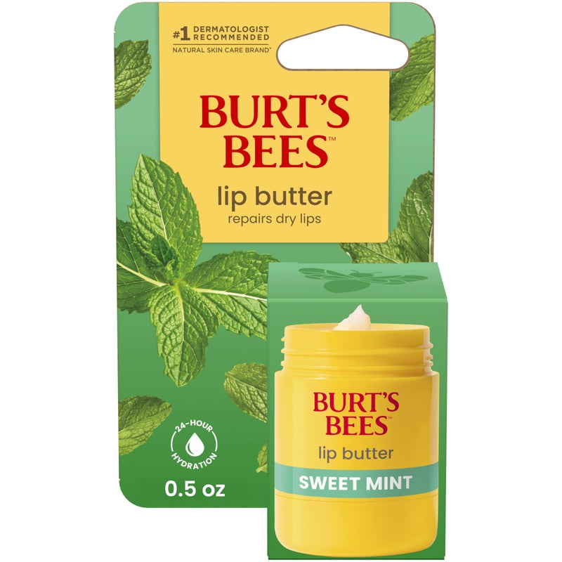 Burt's Bees Sweet Mint Lip Butter, Repairs Dry Lips, 24 Hour Hydration, Locks in Moisture, Includes Shea and Mango Butters, Antioxidant Rich Vitamin E, Convenient Twist Up Dispenser, 0.5 Oz. - Image 1
