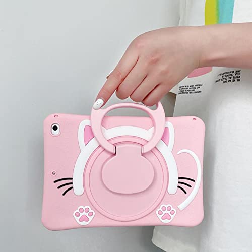 SINQERISHT Tablet Case for Samsung Galaxy Tab A7 Lite 8.7 inch 2021 | SM-T220/T225 Cover with 360° Swivel Stand/Handle Grip/Shoulder Strap, Shockproof Silicone Cover 3D Lovely Cat Case(Pink) - Image 3
