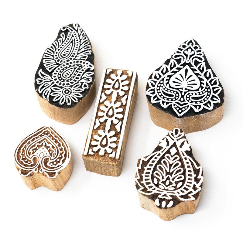TWOGRAMS | Set of 5 | Wooden Stamp Block, Printing Stamp Design Set | Block for Printing Saree Border | Dresses, Craft Card Making, Scrapbook, Clay Pottery - Image 2