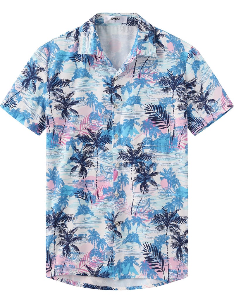 KYKU Men Button Hawaiian Shirt: Beach Short Sleeve Clothes Tree Multicolor XL - Image 1
