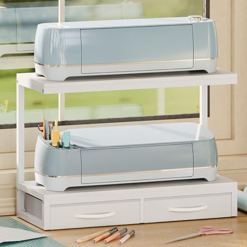 VENNQD Stand Compatible with Cricut Maker and Cricut Explore Air Series Stand Legs for 2 Cricut Machines Fully Open 2 Tier Desktop Craft Accessories Storage Organizer (White) - Image 1