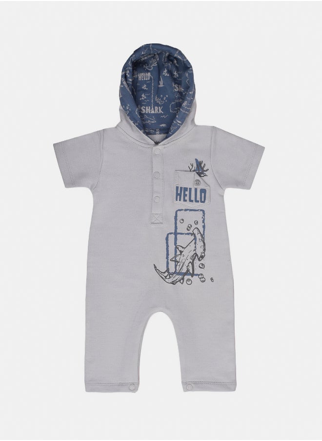 Junior Baby Boys Printed Hooded Romper  - Image 1