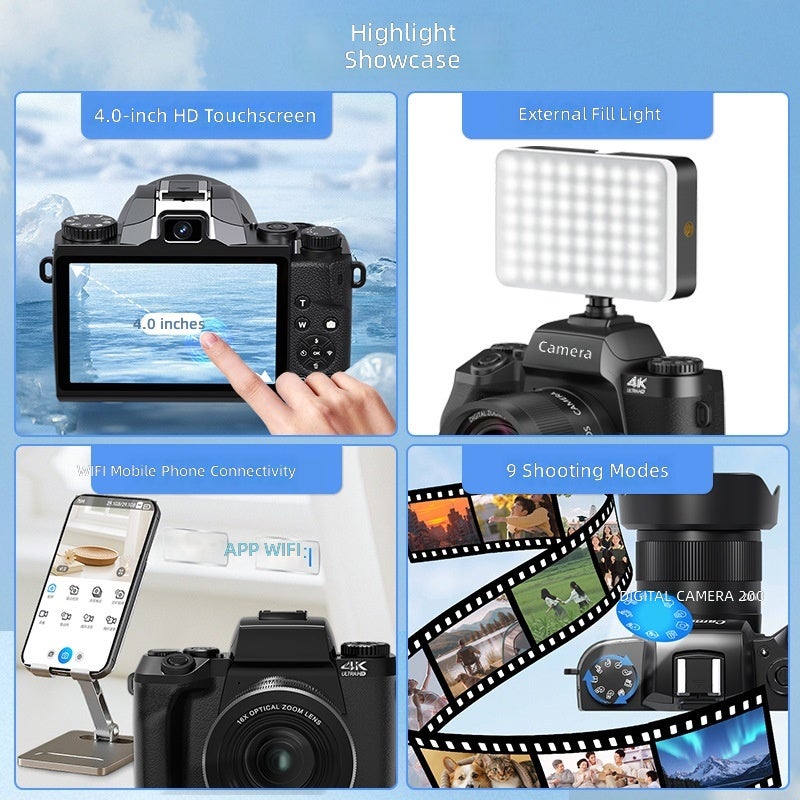 Cross-Border Dual-Camera Mirrorless Digital Camera with 4-inch Touchscreen, HD Selfie Mode, and Professional Photography Features for Students - Image 2