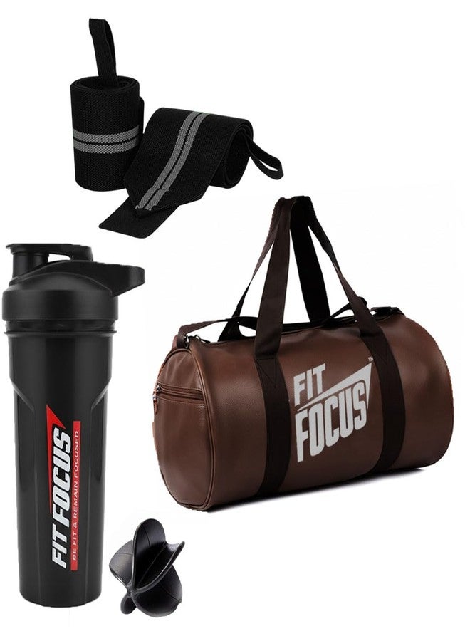 Fit Focus All-in-One Gym Kit - Premium Fitness Duffel Bag, Leak-Proof Protein Shaker & Wrist Wraps | Workout Accessories for Men & Women | Gym, Crossfit & Strength Training (Black) - Image 1