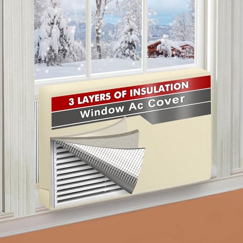 TOHONFOO Air Conditioner Covers for Inside 21"W x 15"H x 3.5"D, Windproof and Waterproof 3 Layers Insulation Window Air Conditioner Cover with Aluminum Foil and 2mm Foam, Beige - Image 1