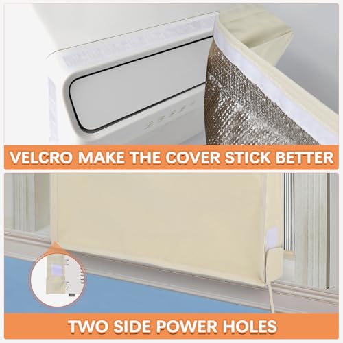 TOHONFOO Air Conditioner Covers for Inside 21"W x 15"H x 3.5"D, Windproof and Waterproof 3 Layers Insulation Window Air Conditioner Cover with Aluminum Foil and 2mm Foam, Beige - Image 4