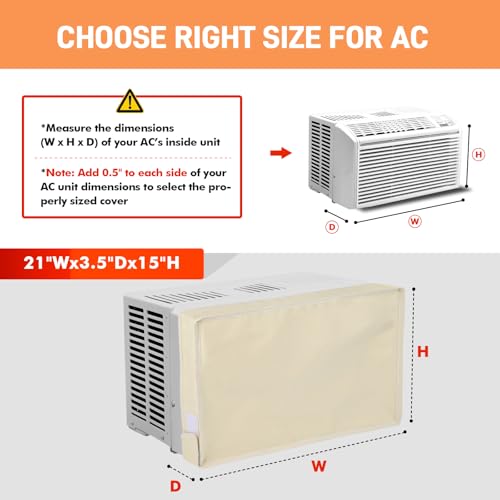 TOHONFOO Air Conditioner Covers for Inside 21"W x 15"H x 3.5"D, Windproof and Waterproof 3 Layers Insulation Window Air Conditioner Cover with Aluminum Foil and 2mm Foam, Beige - Image 2