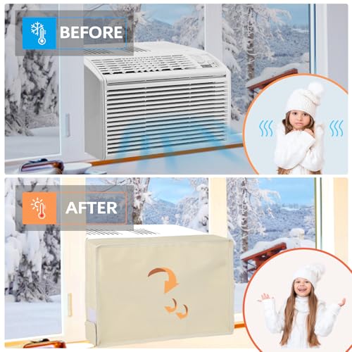 TOHONFOO Air Conditioner Covers for Inside 21"W x 15"H x 3.5"D, Windproof and Waterproof 3 Layers Insulation Window Air Conditioner Cover with Aluminum Foil and 2mm Foam, Beige - Image 5