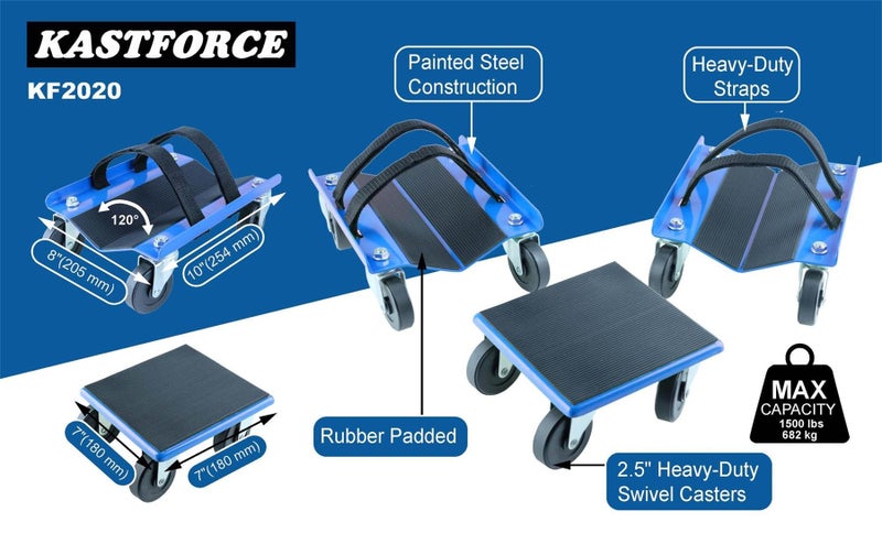 KASTFORCE دمى Kastforce Snowmobile Dollies ذات حماية كاملة من المطاط وشديدة التحمل تحمل ما يصل إلى 1500 رطل (682 كجم) على شكل حرف V مع عجلات دوارة 2.5 بوصة وزوجين من الأشرطة شديدة التحمل Kf2020 - Image 4