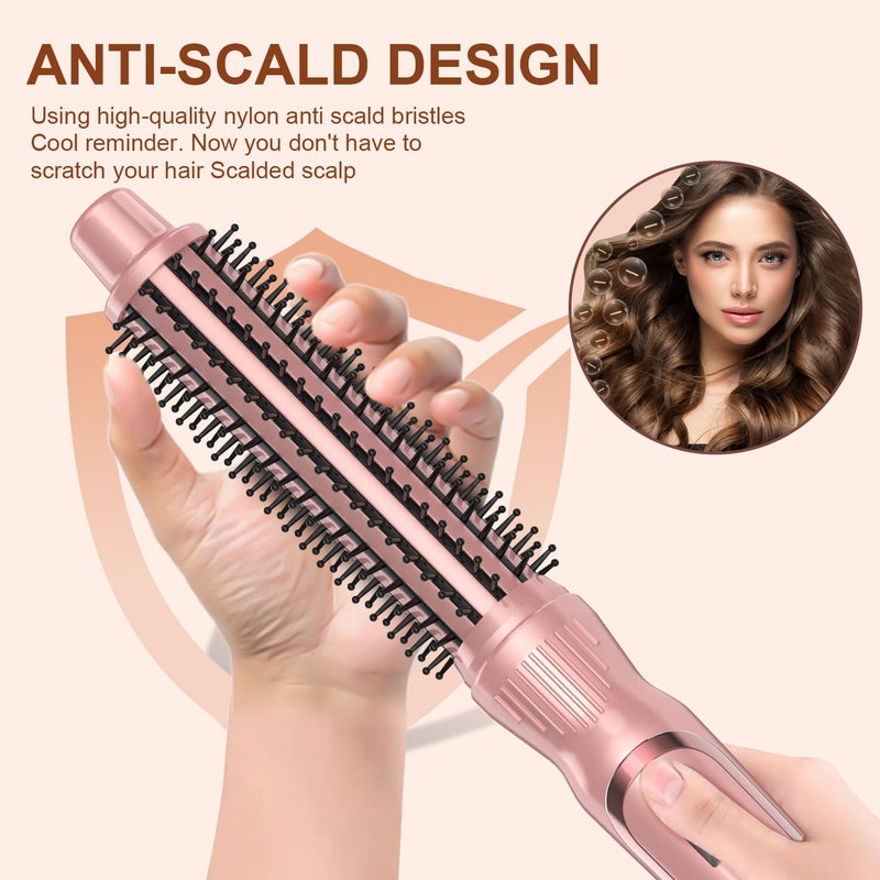 USHOW Heated Round Brush Curling Brush,Volumizing Thermal Brush 1 Inch Ceramic Tourmaline Heated Hot Ionic Iron, Curling Wand Hair Styler Tool (Pink, 1 inch) - Image 2