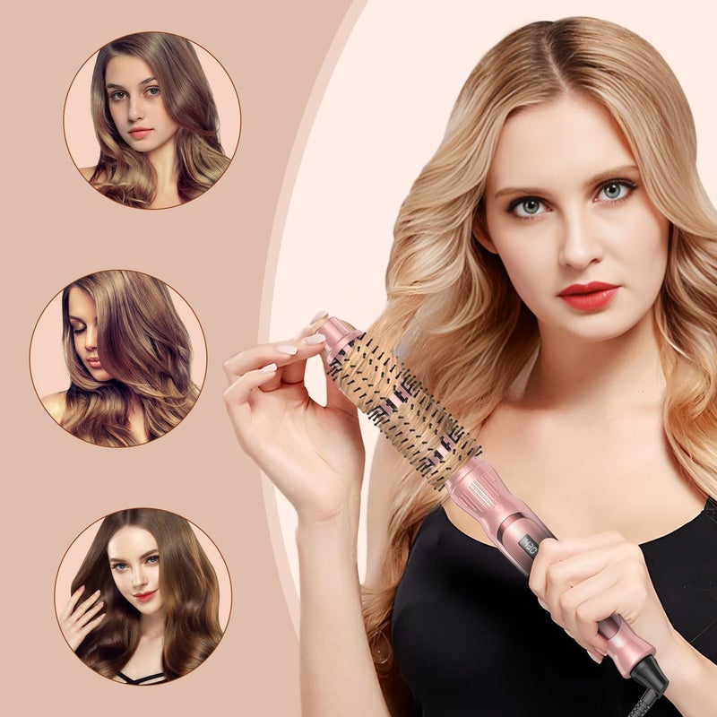 USHOW Heated Round Brush Curling Brush,Volumizing Thermal Brush 1 Inch Ceramic Tourmaline Heated Hot Ionic Iron, Curling Wand Hair Styler Tool (Pink, 1 inch) - Image 3