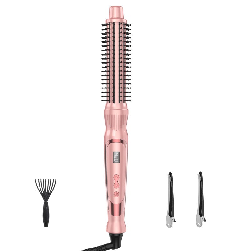 USHOW Heated Round Brush Curling Brush,Volumizing Thermal Brush 1 Inch Ceramic Tourmaline Heated Hot Ionic Iron, Curling Wand Hair Styler Tool (Pink, 1 inch) - Image 1