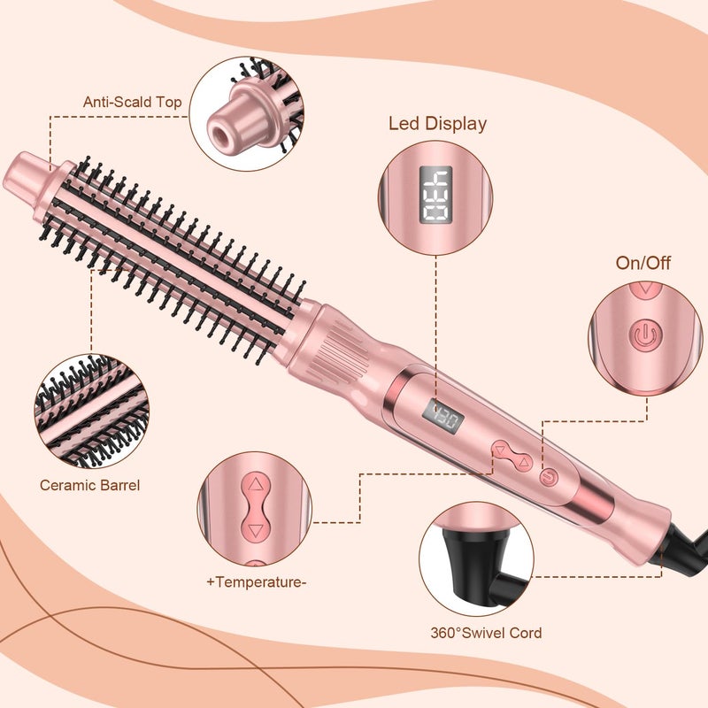 USHOW Heated Round Brush Curling Brush,Volumizing Thermal Brush 1 Inch Ceramic Tourmaline Heated Hot Ionic Iron, Curling Wand Hair Styler Tool (Pink, 1 inch) - Image 5