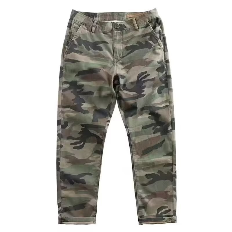 High-end fashion brand desert camouflage mens cropped pants straight plus size simple loose casual all-match Pu handsome mens pants 1582 light green
