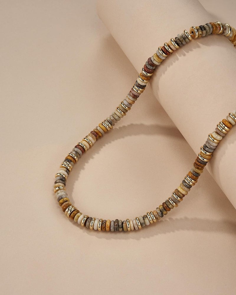SNGIA 18K gold plated Colored Natural Gemstone Quartz Crystal Bead Stone Healing FULLY ADJUSTABLE Statement Necklace Choker for Women by SNGIA, Colorful Rainbow Beaded Strand Tennis Trendy Bohemian Preppy - Image 5