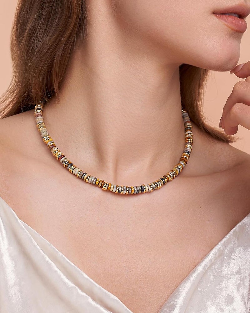 SNGIA 18K gold plated Colored Natural Gemstone Quartz Crystal Bead Stone Healing FULLY ADJUSTABLE Statement Necklace Choker for Women by SNGIA, Colorful Rainbow Beaded Strand Tennis Trendy Bohemian Preppy - Image 4