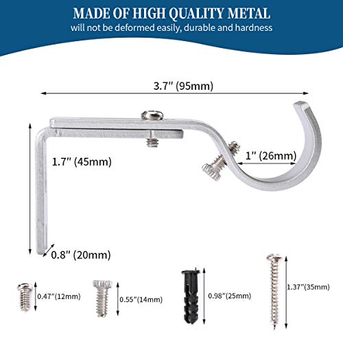Anndason Heavy Duty Adjustable Curtain Rod Brackets Rod Holders for 1 Inch Rod, Silver Color, (Set of 2) - Image 4