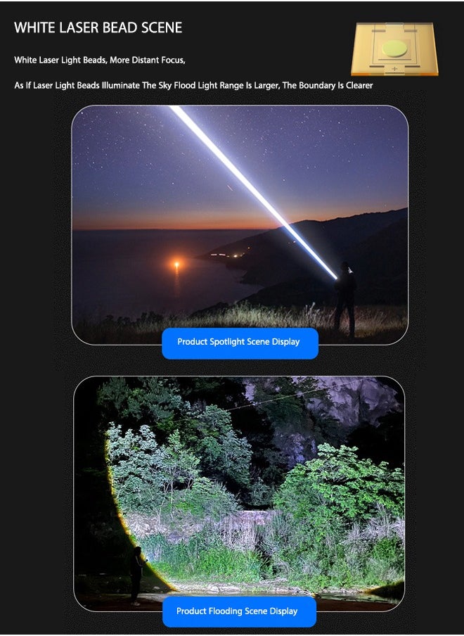 OASIS DESERT Outdoor Camping Flashlight Strong Light Long Distance P50 Double Light Source White Laser Portable Led Tent Multi-Functional Small Flashlight  - Image 5
