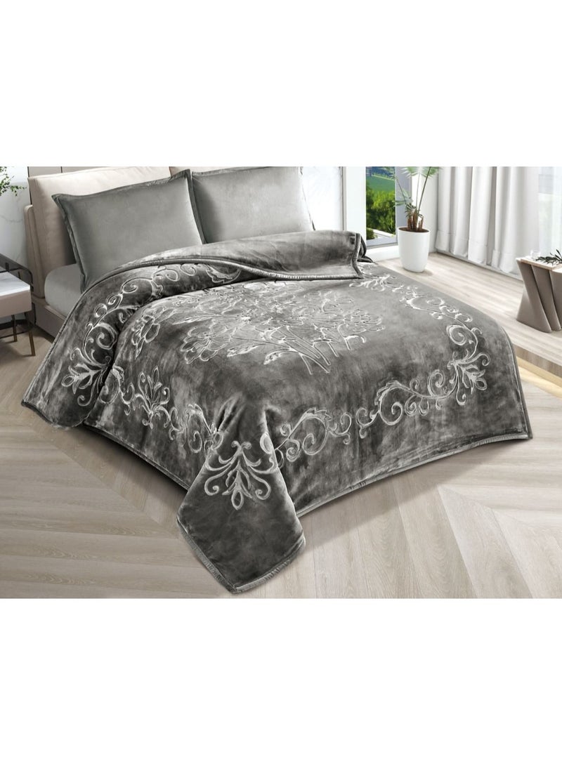 Xi Duo Duo Double blanket, 6 kg, two floors, two sides, an engraved face, a plain face, with a super soft texture, king size, 220 * 240 cm