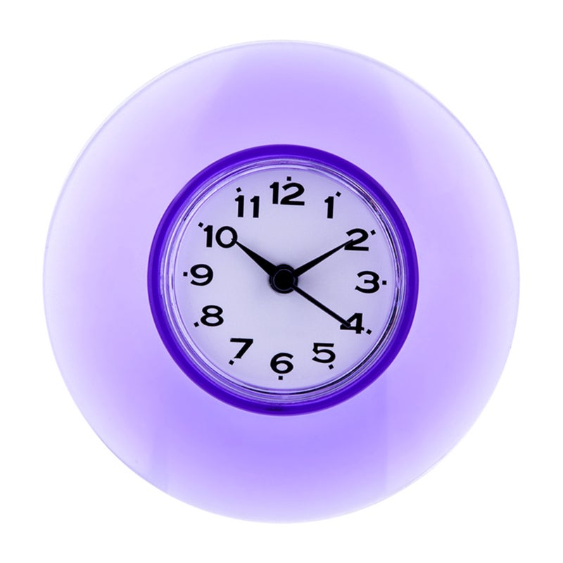 QUARTZ Bathroom Kitchen Mirror Suction Wall Clock Shower Waterproof Quartz Clocks Decoration Purple - Image 1