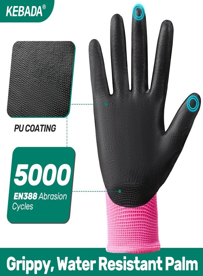 Kebada W1 Work Gloves for Women,12 Pairs Touchscreen Working Gloves with Grip, Thin Gardening Gloves, PU Coated Pink Gloves for Women, Ideal for Warehouse Package Handling and Delivery, Small - Image 4