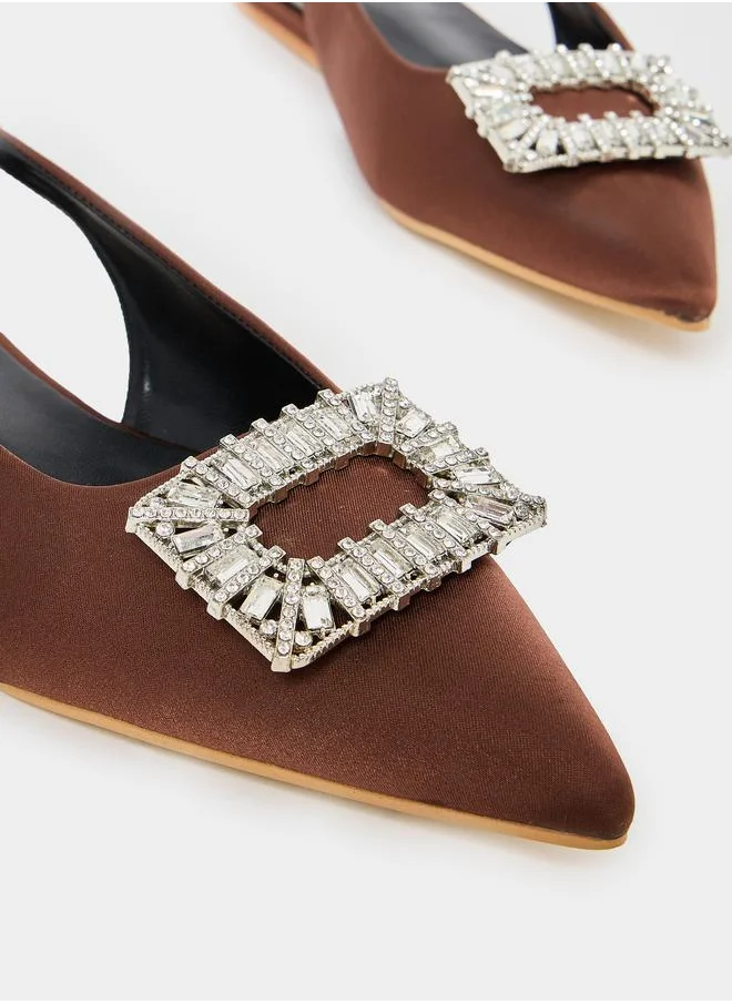 Styli Rhinestone Decor Backstrap Pointed Shoes