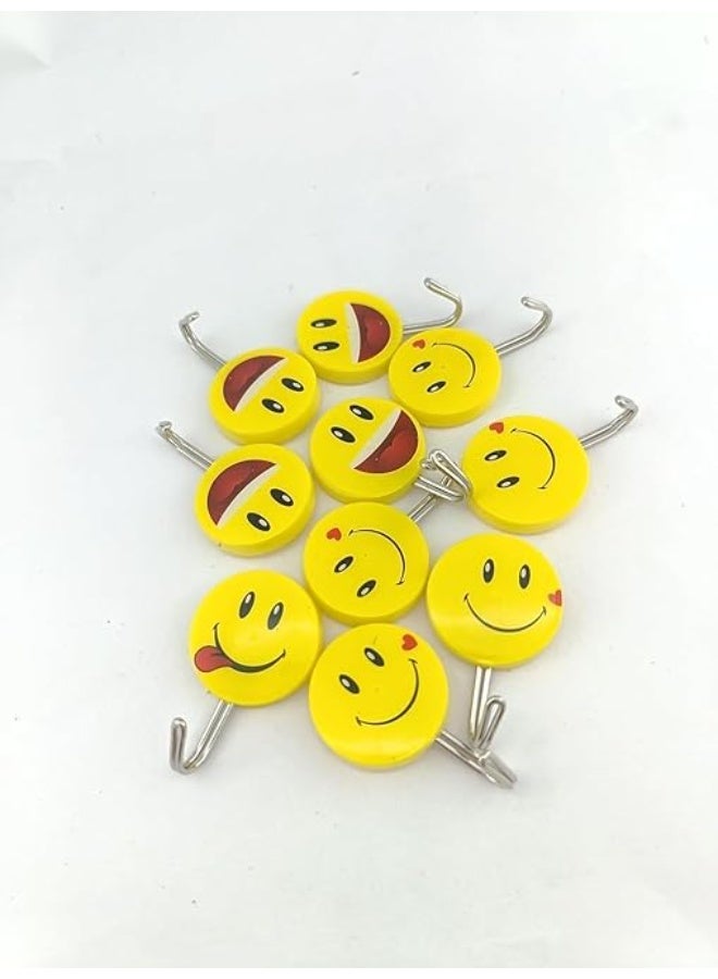 My Souq 10Pcs Smiley Face Wall Hooks - Strong Adhesive Stainless Steel Hooks for Home, Kitchen & Kids Room Organization - Image 1