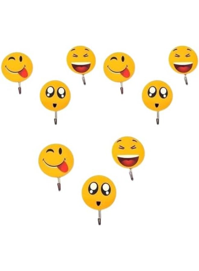 My Souq 10Pcs Smiley Face Wall Hooks - Strong Adhesive Stainless Steel Hooks for Home, Kitchen & Kids Room Organization - Image 2