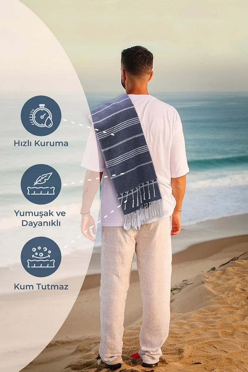 فافورا Peshtamal Beach Towel 90X140 - Navy Blue
