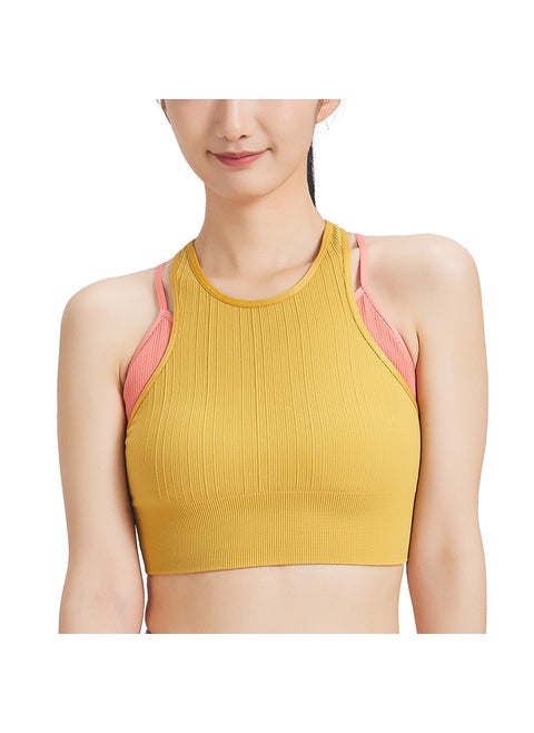 Summer Yoga Tank Top with Built-in Bra Taff Yellow
