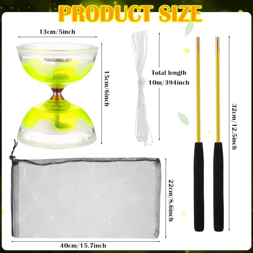 Chitidr Chinese Yoyo Diabolo Set Includes 5 Inch Colorful LED Diabolo Light Up with 2 Pieces Diabolos Sticks 1 Piece String and 1 Piece Net Bag for Fun Christmas Gifts Yellow - Image 5