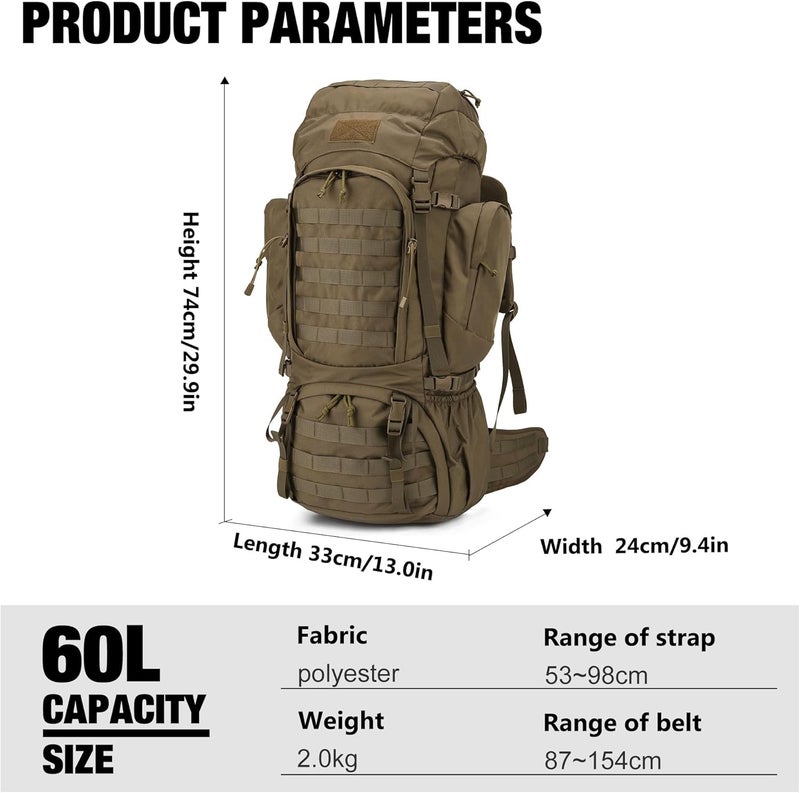 Mardingtop 60L Military Internal Frame Backpack for Hiking,Camping,Hunting,Rucksack Backpack with Rain Cover - Image 2