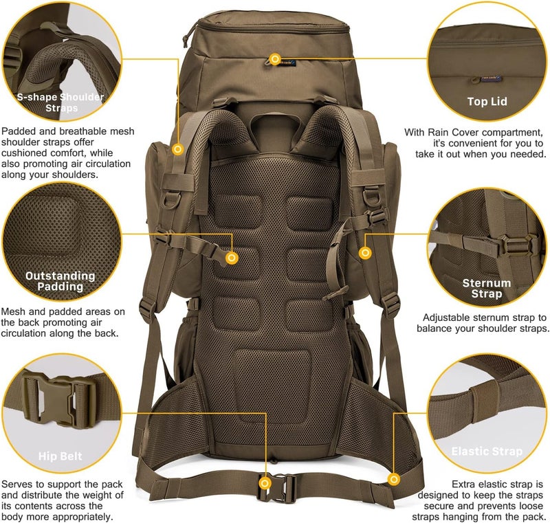 Mardingtop 60L Military Internal Frame Backpack for Hiking,Camping,Hunting,Rucksack Backpack with Rain Cover - Image 5
