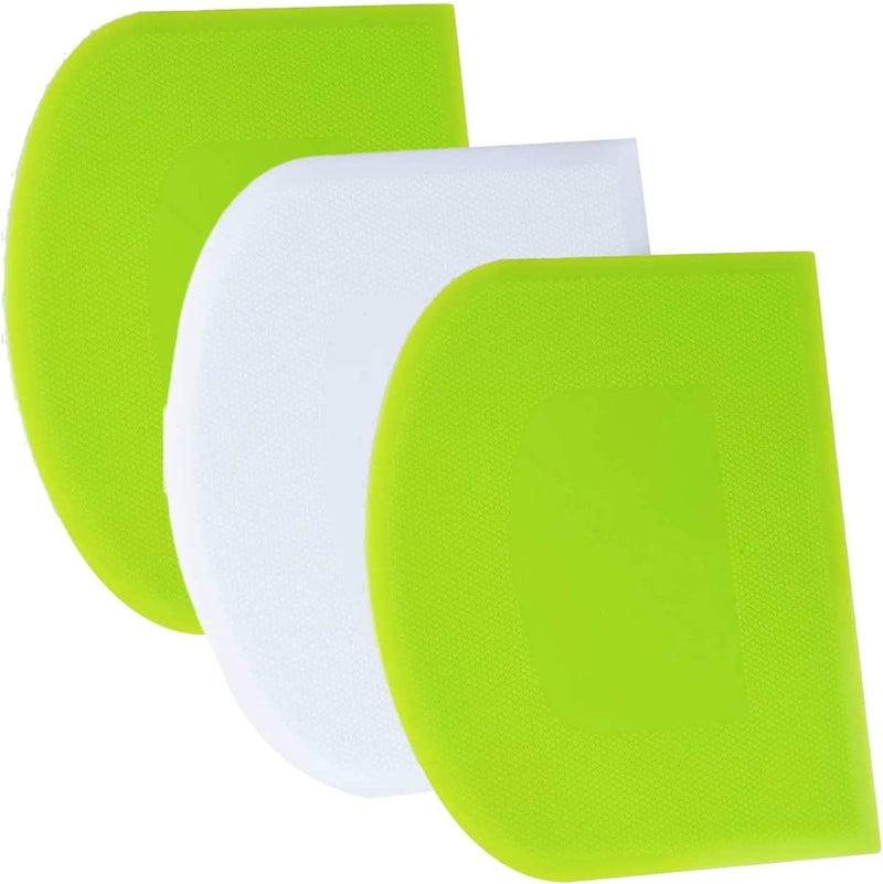 SURDOCA Dough Scraper Bench Scraper - 3P 4.7x3.7" Plastic Flexible Bowl Scraper, Sharp Edge & Angles Cake Scraper. Non-Slip Bakeware Decorating Tools Sculpting & Modeling Tools - Green+White+Green - Image 1