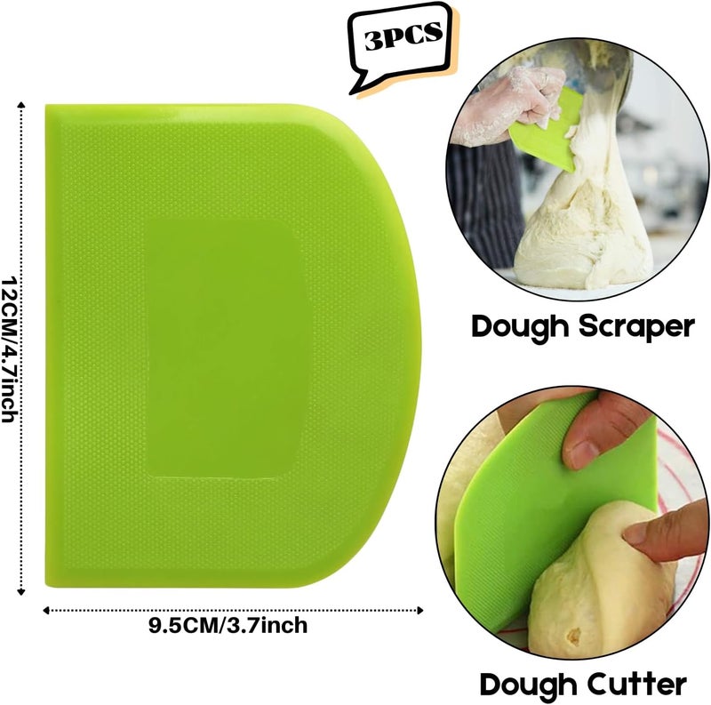 SURDOCA Dough Scraper Bench Scraper - 3P 4.7x3.7" Plastic Flexible Bowl Scraper, Sharp Edge & Angles Cake Scraper. Non-Slip Bakeware Decorating Tools Sculpting & Modeling Tools - Green+White+Green - Image 2