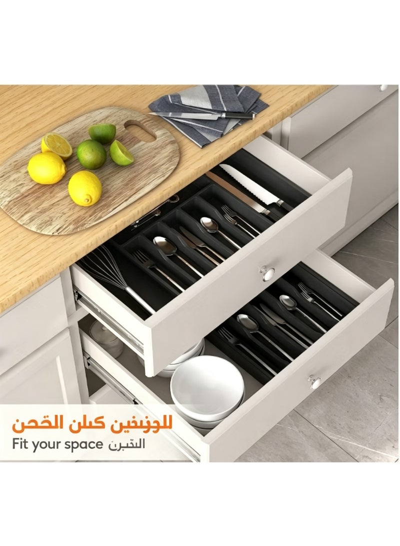 منظم أدوات مائدة بلاستيك قابل للتعديل عرضياً، بديل صواني الخيزران المتعفنة، منظم درج مطبخ متعدد الاستخدامات للمطابخ الصغيرة والكبيرة - Image 3