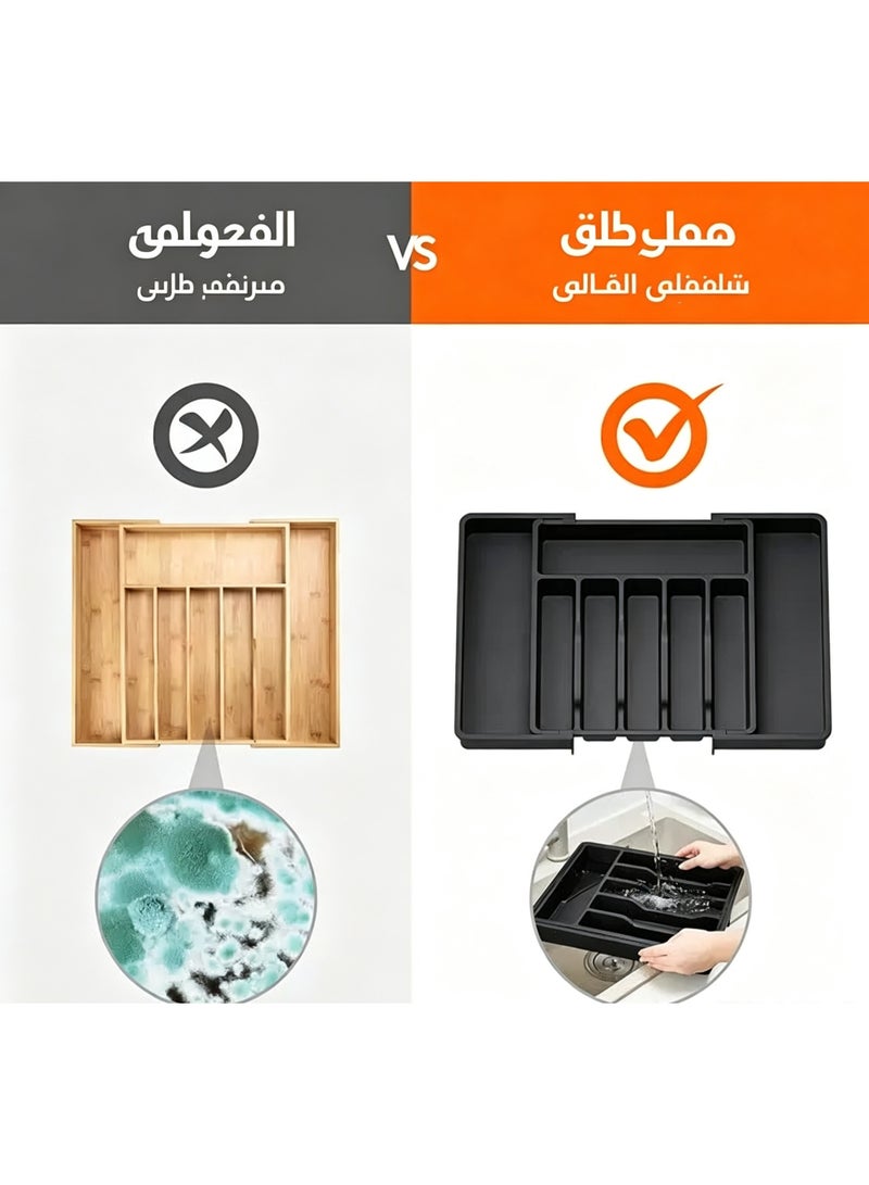 منظم أدوات مائدة بلاستيك قابل للتعديل عرضياً، بديل صواني الخيزران المتعفنة، منظم درج مطبخ متعدد الاستخدامات للمطابخ الصغيرة والكبيرة - Image 2
