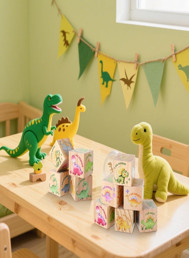 Woosytoo 6 Pcs Dinosaur Nursery Decor for Boys Girls Dino Inspirational Wooden Table Shelf Decoration Wood Blocks Centerpiece for Kids Bedroom Nursery Playroom Classroom Birthday Baby Shower Gifts 1.6 Inch - Image 3