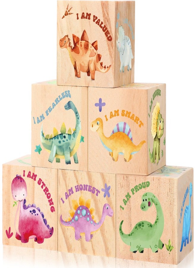Woosytoo 6 Pcs Dinosaur Nursery Decor for Boys Girls Dino Inspirational Wooden Table Shelf Decoration Wood Blocks Centerpiece for Kids Bedroom Nursery Playroom Classroom Birthday Baby Shower Gifts 1.6 Inch - Image 1