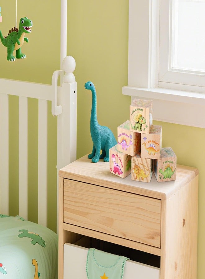 Woosytoo 6 Pcs Dinosaur Nursery Decor for Boys Girls Dino Inspirational Wooden Table Shelf Decoration Wood Blocks Centerpiece for Kids Bedroom Nursery Playroom Classroom Birthday Baby Shower Gifts 1.6 Inch - Image 4