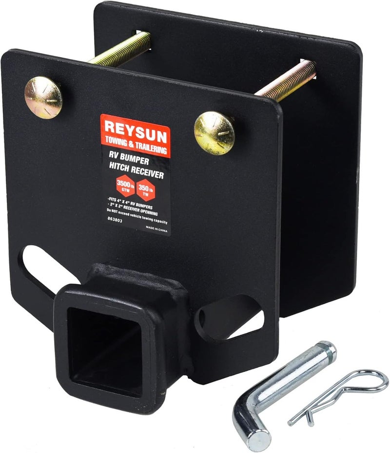 REYSUN RV Bumper Hitch Receiver 2" Adapter for 4" Square RV Rear Bumpers - Image 1
