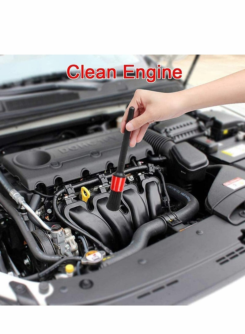 Excefore Car Detailing Brush Kit, 5 Pcs Automotive Clean Wheels Interior Exterior Leather Air Vents Emblems Brushes (Red Black) - Image 4