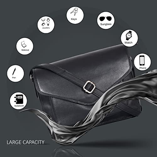 Ozora Leather Flapover Crossbody Handbag Purse for Women with Adjustable Strap & Overflap Snap Closure Tote/Bag (Black NDM) - Image 4
