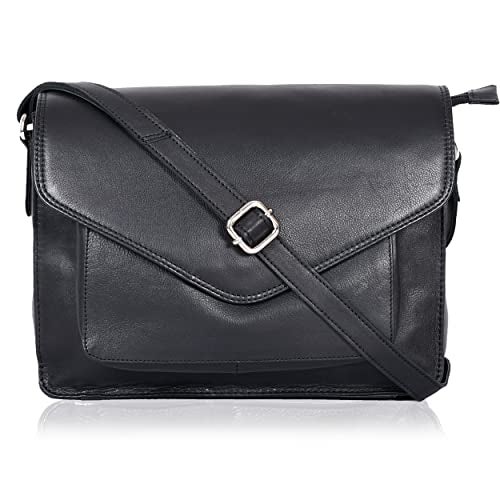 Ozora Leather Flapover Crossbody Handbag Purse for Women with Adjustable Strap & Overflap Snap Closure Tote/Bag (Black NDM) - Image 1