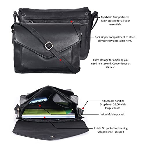 Ozora Leather Flapover Crossbody Handbag Purse for Women with Adjustable Strap & Overflap Snap Closure Tote/Bag (Black NDM) - Image 3